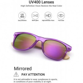 Wayfarer Fashion Square Bamboo Wood Mirrored Sunglasses for Men Women - Shallow Purple Frames/Purple Lens - CF183IIAL33 $15.83