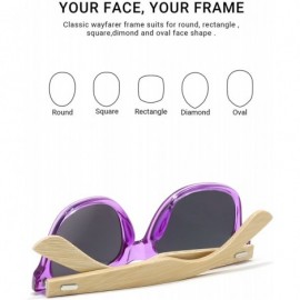 Wayfarer Fashion Square Bamboo Wood Mirrored Sunglasses for Men Women - Shallow Purple Frames/Purple Lens - CF183IIAL33 $15.83