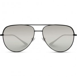 Aviator Oversized Flat Lens Fashion Designer Inspired Aviator Sunglasses - Black Frame/Mirror Silver Lens - CF184XL4MU5 $33.34