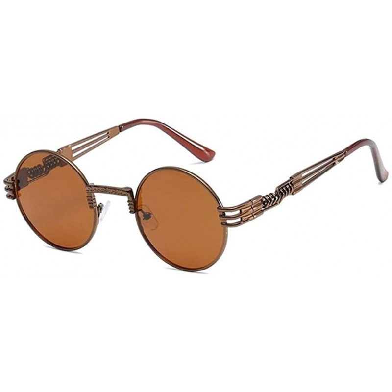 Round Steampunk Round Sunglasses Women Brand Designer Polarized Black Pink Eyeglasses Men Metal Spring Legs - CM198UMY5D3 $7.29