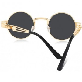 Round Steampunk Round Sunglasses Women Brand Designer Polarized Black Pink Eyeglasses Men Metal Spring Legs - CM198UMY5D3 $7.29