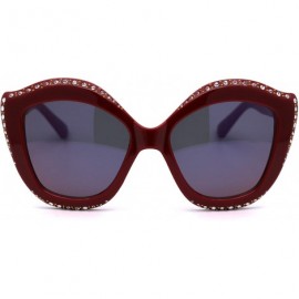 Oversized Womens Rhinestone Studded Butterfly Chic Plastic Sunglasses - Burgundy Blue Mirror - CY1959WIDOW $12.46