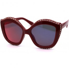 Oversized Womens Rhinestone Studded Butterfly Chic Plastic Sunglasses - Burgundy Blue Mirror - CY1959WIDOW $12.46