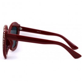 Oversized Womens Rhinestone Studded Butterfly Chic Plastic Sunglasses - Burgundy Blue Mirror - CY1959WIDOW $12.46