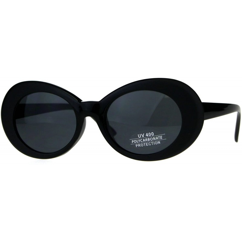 Round Womens Mod Oval Thick Plastic Round Chic Sunglasses - All Black - CD180Q9OMIK $10.27