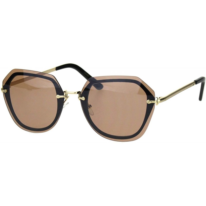 Rimless Womens Exposed Lens Pentagon Luxury Butterfly Shape Sunglasses - Light Brown - CG18HSLRKM2 $28.24