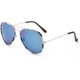 Aviator "Toi" Classic Pilot Style Fashion Sunglasses with Flash Lens - Light Blue - CN12MCS6VK7 $9.33