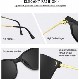 Square Fashion Sunglasses for Women Round Cat Eye with Nylon Polarized Lens Sunglasses RB-C1 - Rb-c3 (Black&grey Lens) - C118...