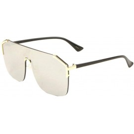 Square Flat Top Rimless Shield One Piece Lens Luxury Sunglasses - Black & Gold Frame - C918XWEY4HW $21.37