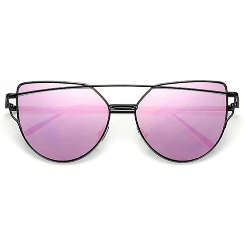 Cat Eye 2018 Er Cat Eye Sunglasses Women Vintage Metal Reflective Glasses Mirror Retro Oculos De Sol Gafas - Blackpurple - CF...