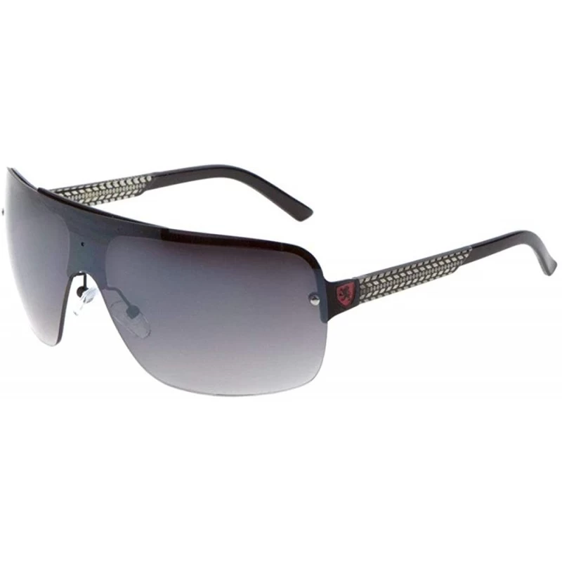 Shield TREAD - Tire Pattern Temple Rimless Curved One Piece Shield Lens Sunglasses - Smoke Red - CZ199H26LZ7 $34.47