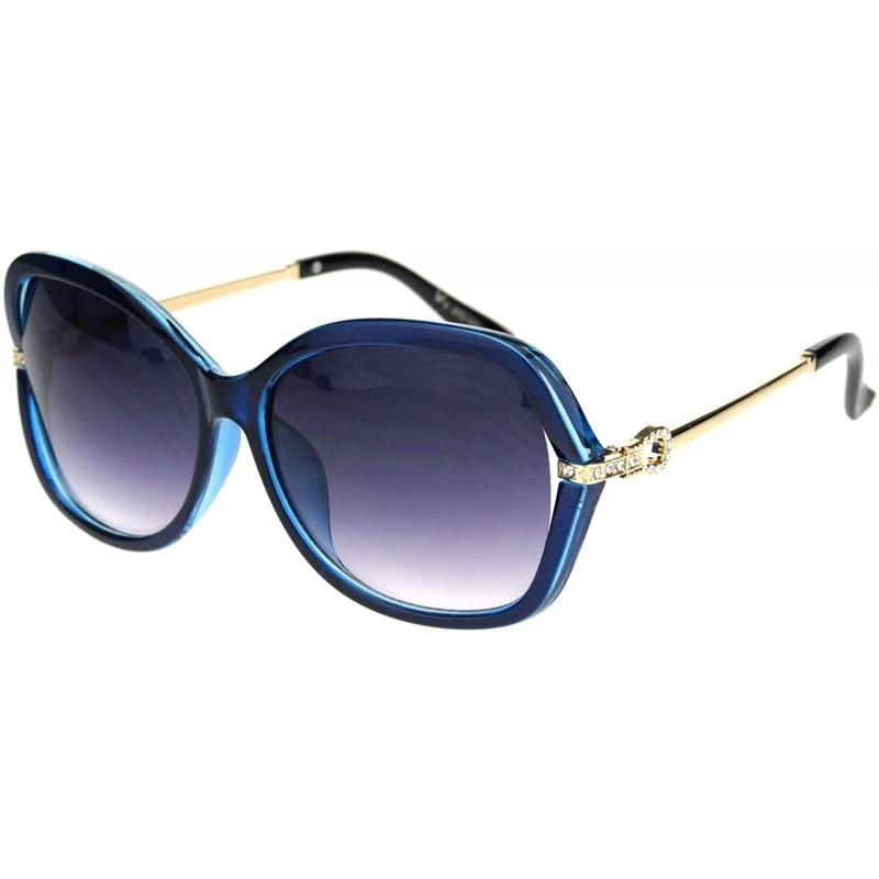 Butterfly Rhinestone Iced Hinge Side Exposed Lens Plastic Butterfly Sunglasses - Blue Smoke - C818L93TUN2 $22.97