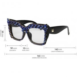 Rectangular 2019 New Fashion Diamond Glasses Luxury Rhinestone Red Gold Blue Cat Sunglasses Big frame female - Blue - C818A5E...