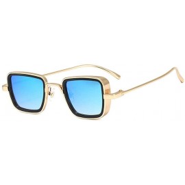 Square Small Square Punk Style Sunglasses Metal Frame glasses male Fashion Mens Goggle - Blue - CP18XDU45N7 $11.74