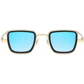 Square Small Square Punk Style Sunglasses Metal Frame glasses male Fashion Mens Goggle - Blue - CP18XDU45N7 $24.46