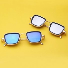 Square Small Square Punk Style Sunglasses Metal Frame glasses male Fashion Mens Goggle - Blue - CP18XDU45N7 $24.46