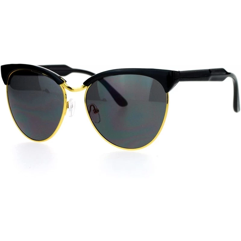 Cat Eye Womens Oversize Cat Eye Half Rim Designer Sunglasses - Black Gold - CF12EFCQU6D $10.92