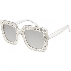 Square High Octane Collection"Ayia" Thick Square Frame Gem Stone Sunglasses - Clear - C218GXYDIQZ $25.82