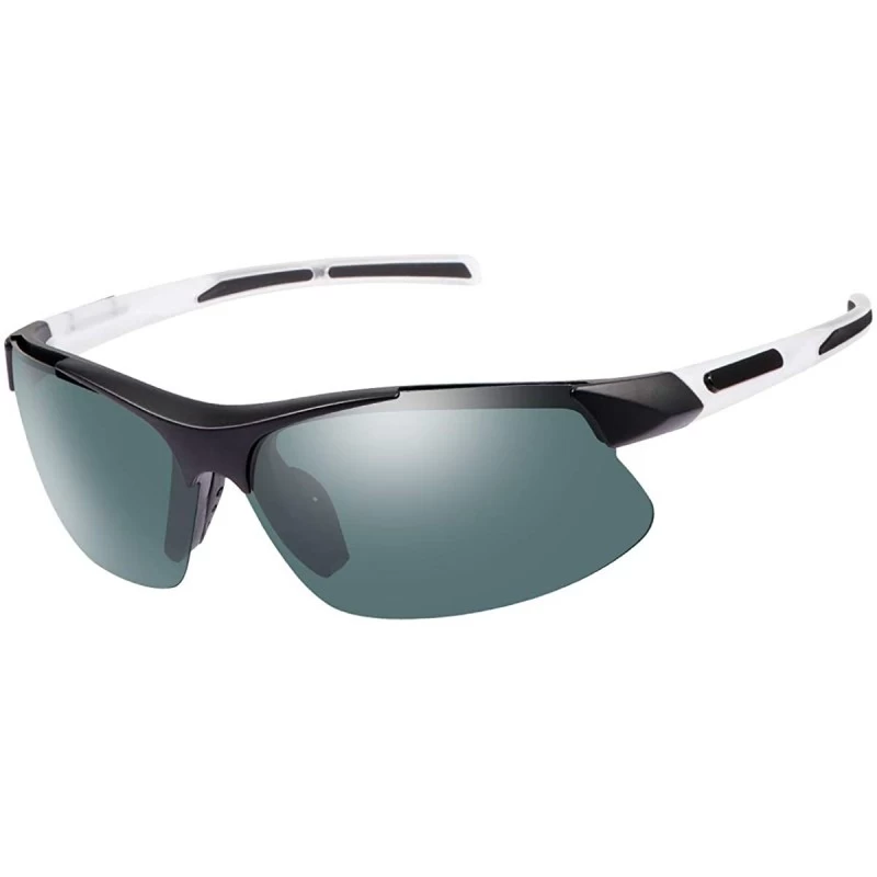 Polarized Sports Sunglasses for Men Women Cycling Running Driving Glasses -  White Frame Black Lens - CW18YA5D424