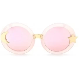 Round Women's Glitter Shell-effect Acetate Moon Star Accent Round Sunglasses - Pink - CD185W8AW2Z $43.54