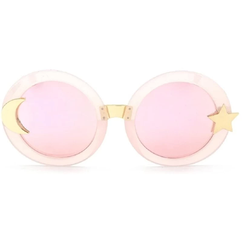 Round Women's Glitter Shell-effect Acetate Moon Star Accent Round Sunglasses - Pink - CD185W8AW2Z $26.93