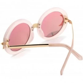 Round Women's Glitter Shell-effect Acetate Moon Star Accent Round Sunglasses - Pink - CD185W8AW2Z $43.54