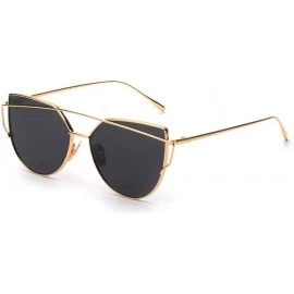 Aviator Women's Metal Frame Sunglasses - Twin-Beams Oversized Aviator Vintage Eyewear - Classic Cat Eye Glasses - Gold - CE18...