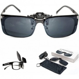 Rectangular Polarized Clip-on Driving Sunglasses with Flip Up - Anti-Reflective UV400 - Large - Black - C011XETWFF9 $26.15
