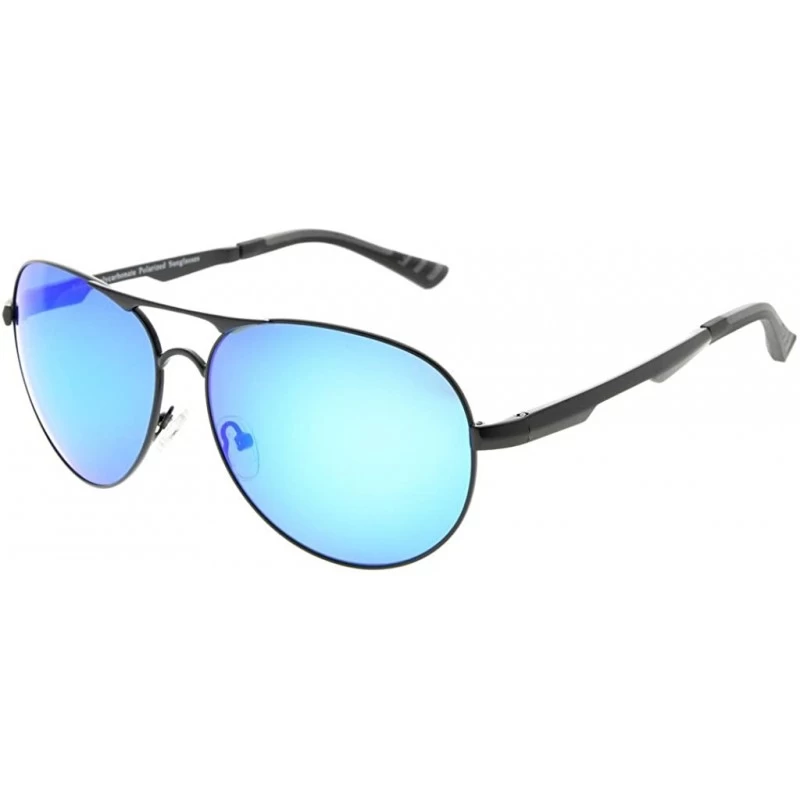 Rectangular Pilot Style Polycarbonate Lens Polarized Metal Frame Spring Hinges Sunglasses - Black/Blue Mirror - CL186L9NZXU $...