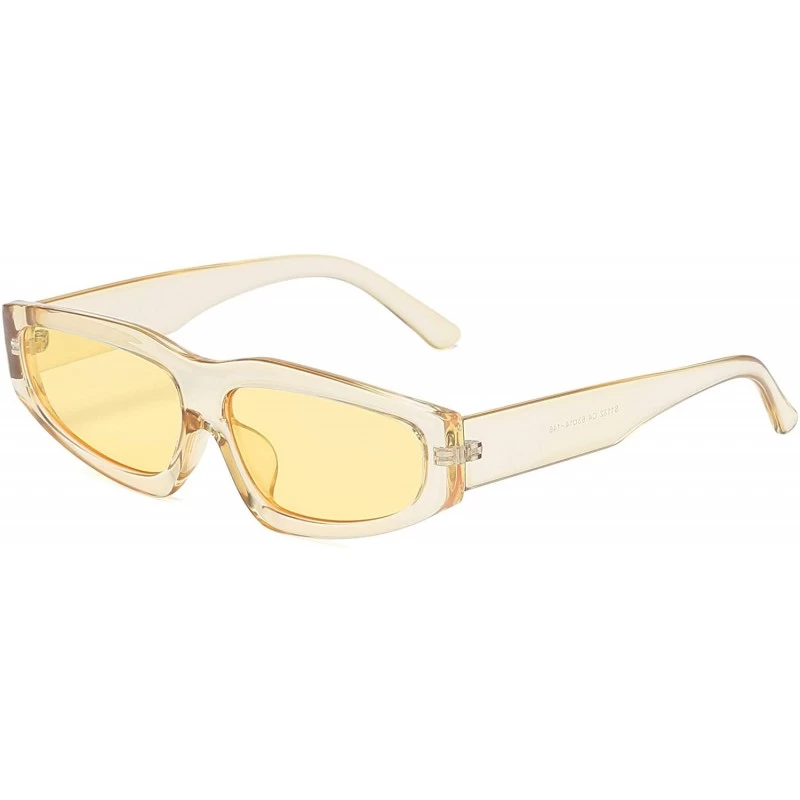 Cat Eye Cat Eye Small Sunglasses Clear Tinted Lens Triangle Plastic Party Eyeglasses Women - Lemon - CB18SO0CIWZ $10.05