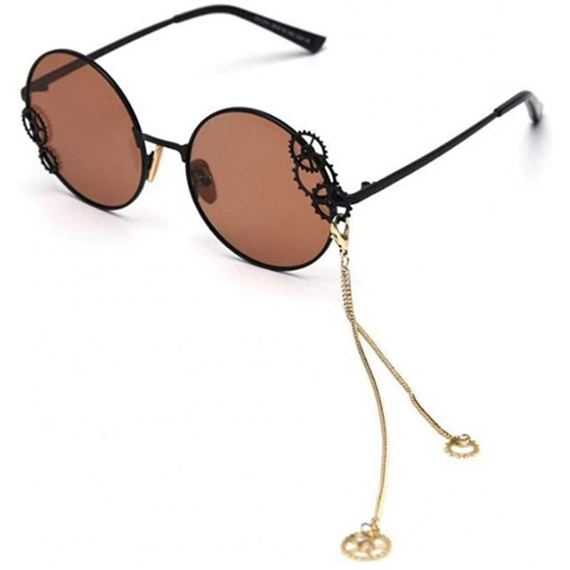Oversized Trendy Round Sunglasses Women Metal Frame with Gear and Chain Shades UV Protection - C5 - CJ190O8TYYZ $22.32