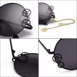 Oversized Trendy Round Sunglasses Women Metal Frame with Gear and Chain Shades UV Protection - C5 - CJ190O8TYYZ $22.32