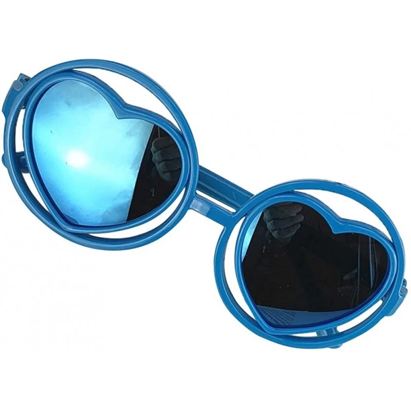 Round Kid Child Glasses Heart Dazzling Reflective Round Love Shade Decorative Sunglasses UV400 - Blue - C4198E3LW5Z $8.38