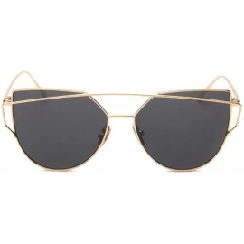 Sport Fashion Womens Mirror Sunglasses - Round Cat Eye Sun Glasses - Metal Frame Twin-Beams Sunglasses - Gold - C118DNG2S0M $...