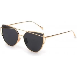 Sport Fashion Womens Mirror Sunglasses - Round Cat Eye Sun Glasses - Metal Frame Twin-Beams Sunglasses - Gold - C118DNG2S0M $...