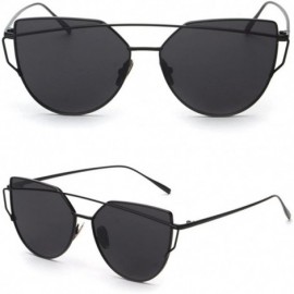 Sport Fashion Womens Mirror Sunglasses - Round Cat Eye Sun Glasses - Metal Frame Twin-Beams Sunglasses - Gold - C118DNG2S0M $...