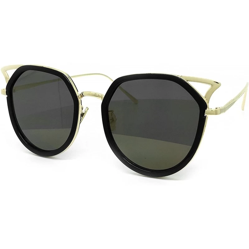 Round 7044 Premium Oversize Womens Mens Mirror Funky Fashion Cateye Sunglasses - Premium - CG184Y6QR2W $31.78
