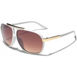 Goggle Classic 80s Fashion Aviator Sunglasses Retro Vintage Men's Women's Glasses - White - Gold - Gradient Amber - CP11P3RDF...
