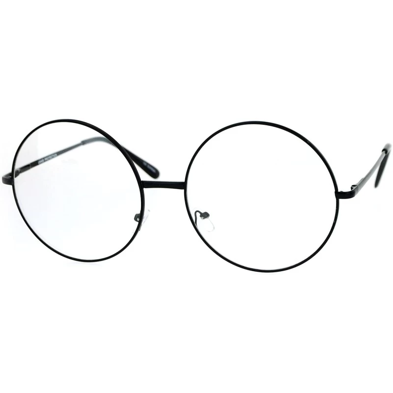 Round SUPER OVERSIZED Clear Lens Glasses Round Circle Metal Frame UV 400 - Black - CM186L33ODE $22.36