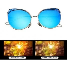 Cat Eye Women Vintage Cat Eye Sunglasses UV400 Metal Frame Sunglasses Eyewear - Mirror-blue - C319748L2YD $23.41