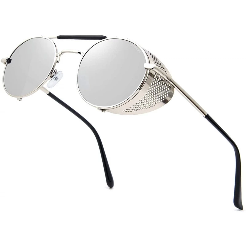 Oversized Steampunk Style Round Vintage Polarized Sunglasses Retro Eyewear UV400 Protection Matel Frame - CU18NCNLRQL $24.92