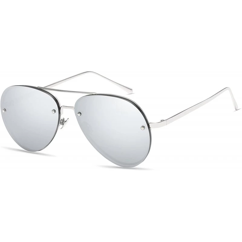 Rimless Aviator Full Color Mirror Metal Rimless Frame Sunglasses Clear Lens Fashion sunglasses - C1 - CL18DUCHSZL $27.59
