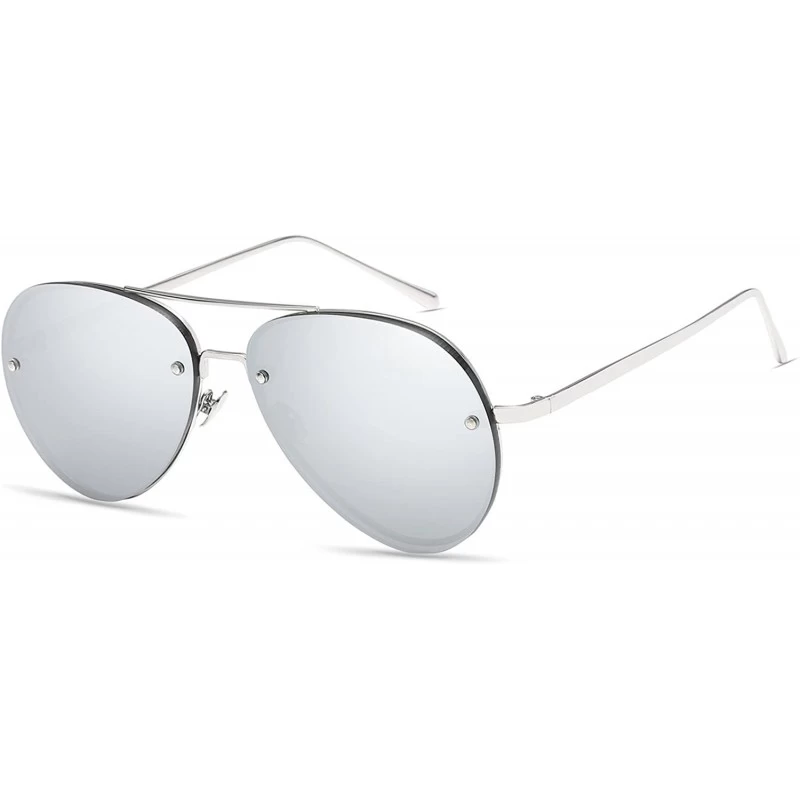 Rimless Aviator Full Color Mirror Metal Rimless Frame Sunglasses Clear Lens Fashion sunglasses - C1 - CL18DUCHSZL $13.61