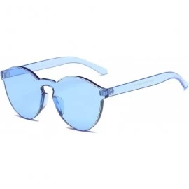 Rimless Colorful Transparent Tinted Retro Round Sunglasses - Blue - CD185IOS62O $10.44