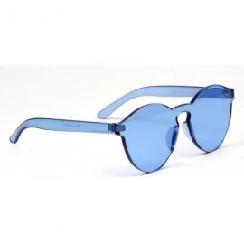 Rimless Colorful Transparent Tinted Retro Round Sunglasses - Blue - CD185IOS62O $24.36