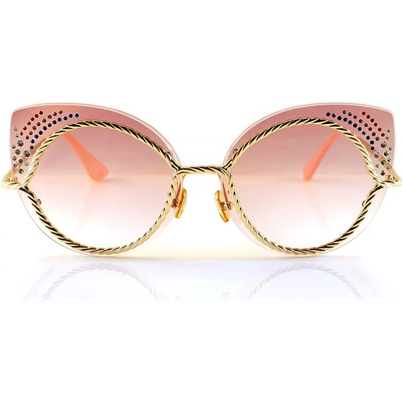 Cat Eye Muse Rhinestone Jeweled Twist Metal Cat-Eye Sunglasses A160 - Pink - CQ18CU33NTW $33.10