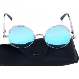 Round Steampunk John Lennon Sunglasses Gothic Vintage Retro Round for Men Women - Blue Lens/Silver Frame - C6189A6DL0W $18.50