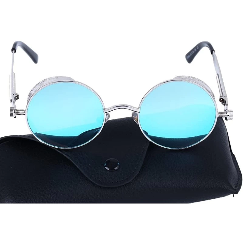 Round Steampunk John Lennon Sunglasses Gothic Vintage Retro Round for Men Women - Blue Lens/Silver Frame - C6189A6DL0W $18.50