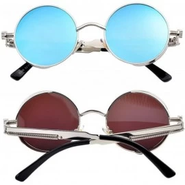 Round Steampunk John Lennon Sunglasses Gothic Vintage Retro Round for Men Women - Blue Lens/Silver Frame - C6189A6DL0W $11.53