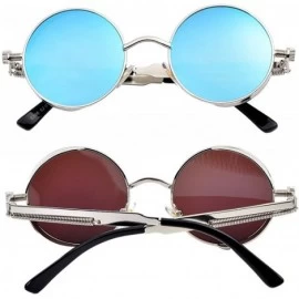 Round Steampunk John Lennon Sunglasses Gothic Vintage Retro Round for Men Women - Blue Lens/Silver Frame - C6189A6DL0W $18.50